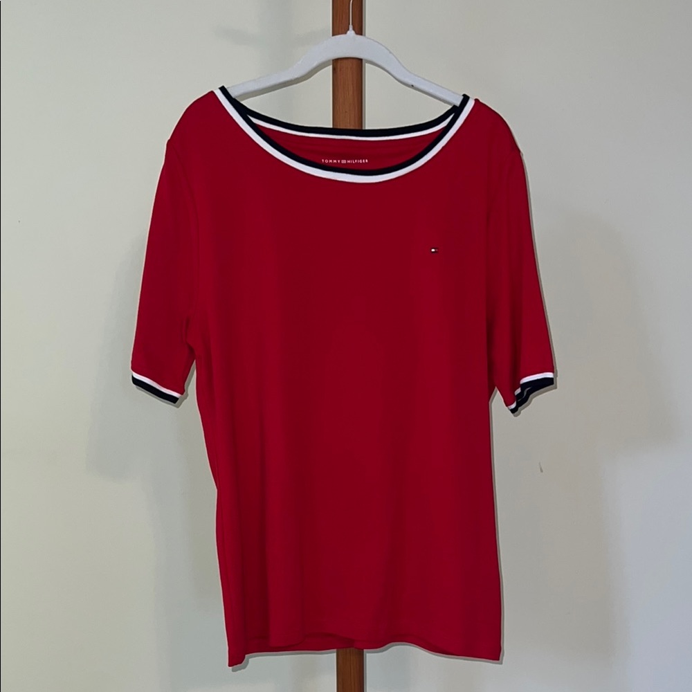 Tommy Hilfiger Red Short Sleeve T-Shirt with White Trim